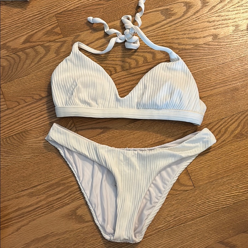 White Ribbed Bikini Set